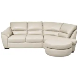 Ecksofa in Kombination Echtleder/Lederlook Weiß