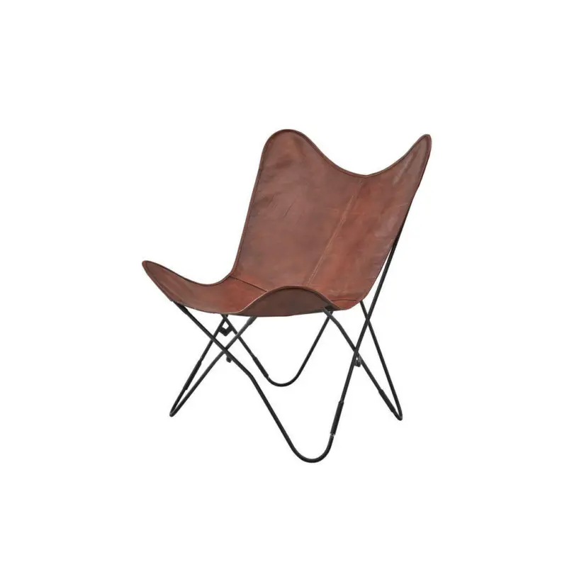 Klappsessel in Metall, Leder Braun, Schwarz
