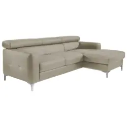 Ecksofa in Kombination Echtleder/Lederlook Grau