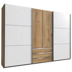 Schwebetürenschrank in Weiß, Eichefarben