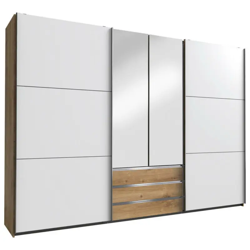 Schwebetürenschrank in Weiß, Eichefarben
