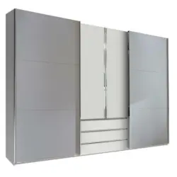 Schwebetürenschrank in Weiß, Hellgrau
