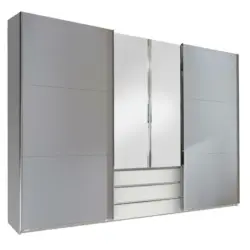 Schwebetürenschrank in Weiß, Hellgrau