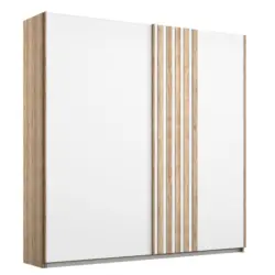 Schwebetürenschrank in Weiß, Eiche San Remo