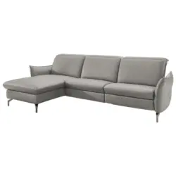 Ecksofa in Chenille Grau, Weiß