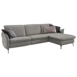 Ecksofa in Chenille Grau, Wei&szlig;