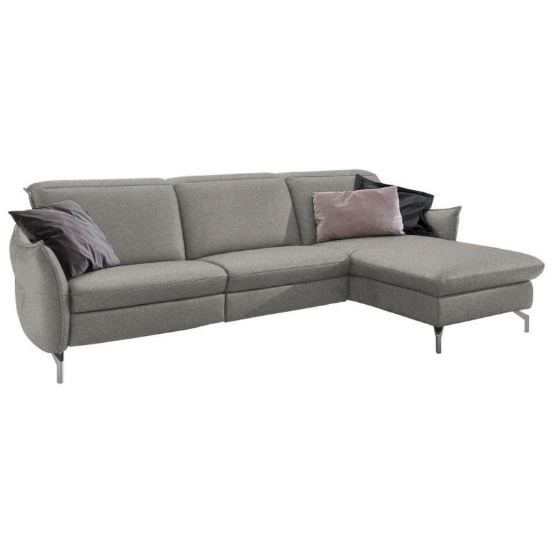 Ecksofa in Chenille Grau, Weiß