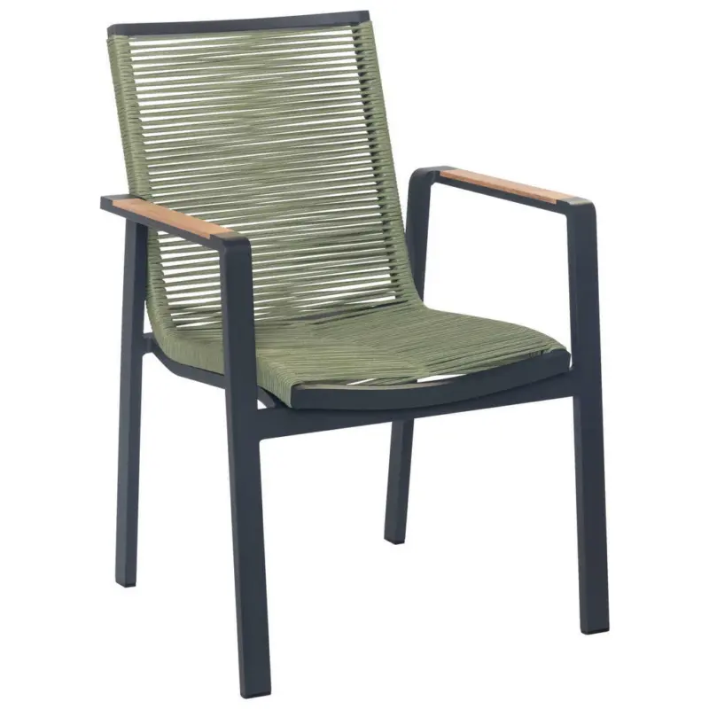 Stapelsessel in Holz, Metall, Kunststoff, Textil Anthrazit, Grün, Teakfarben