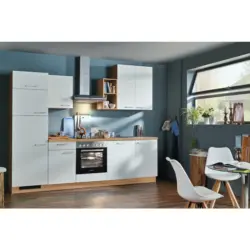 Küchenblock 280 cm in Weiß, Eichefarben