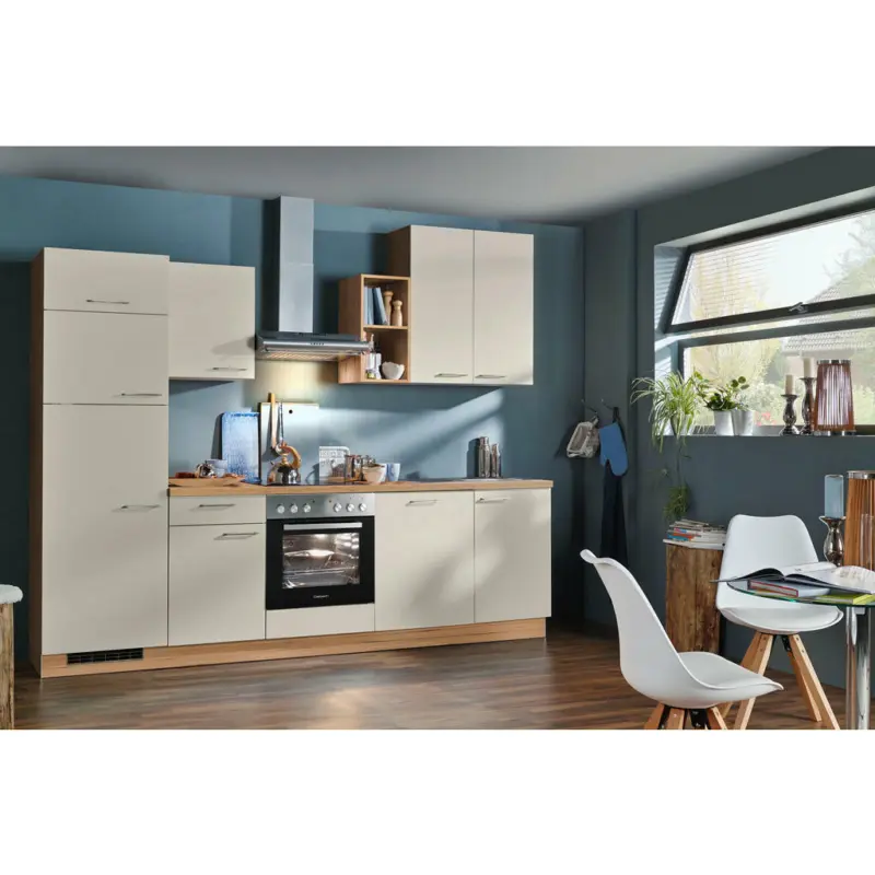 K&uuml;chenblock 280 cm in Eichefarben, Hellgrau