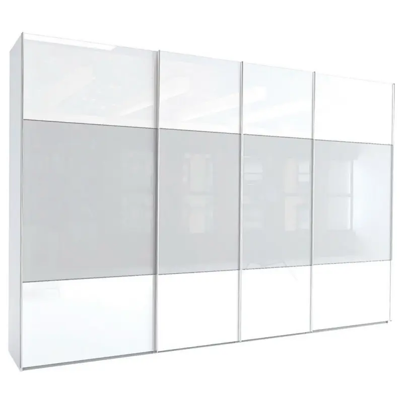 Schwebetürenschrank in Grau, Weiß