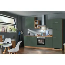Küchenblock 280 cm in Eichefarben, Dunkelgrün