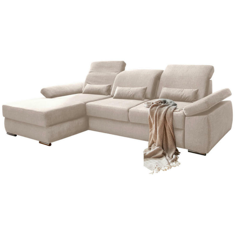 Ecksofa mit Schlaffunktion in Velours Creme