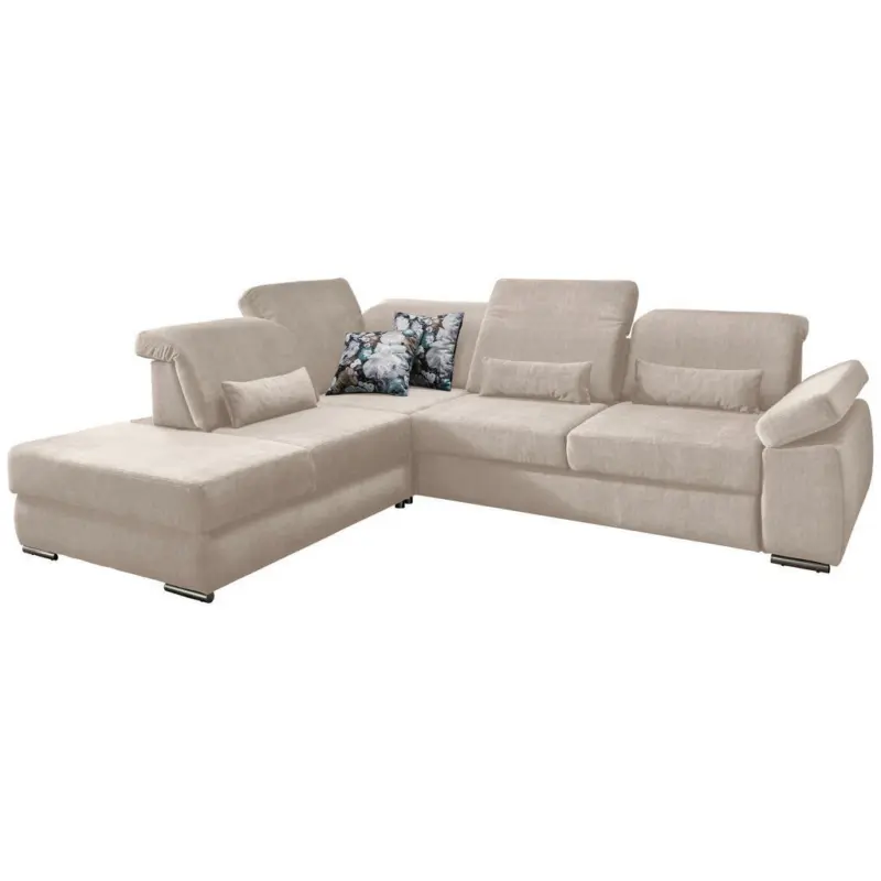 Ecksofa mit Schlaffunktion in Velours Creme