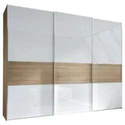 Schwebetürenschrank in Weiß, Eichefarben