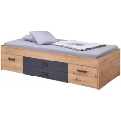 Stauraumbett 90/200 cm in Anthrazit, Eiche Artisan