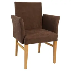 Armlehnstuhl in Holz, Textil Braun, Eichefarben