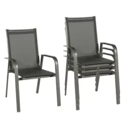 Stapelsessel in Metall, Textil Anthrazit, Schwarz