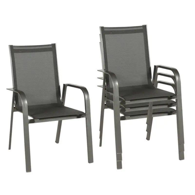 Stapelsessel in Metall, Textil Anthrazit, Schwarz