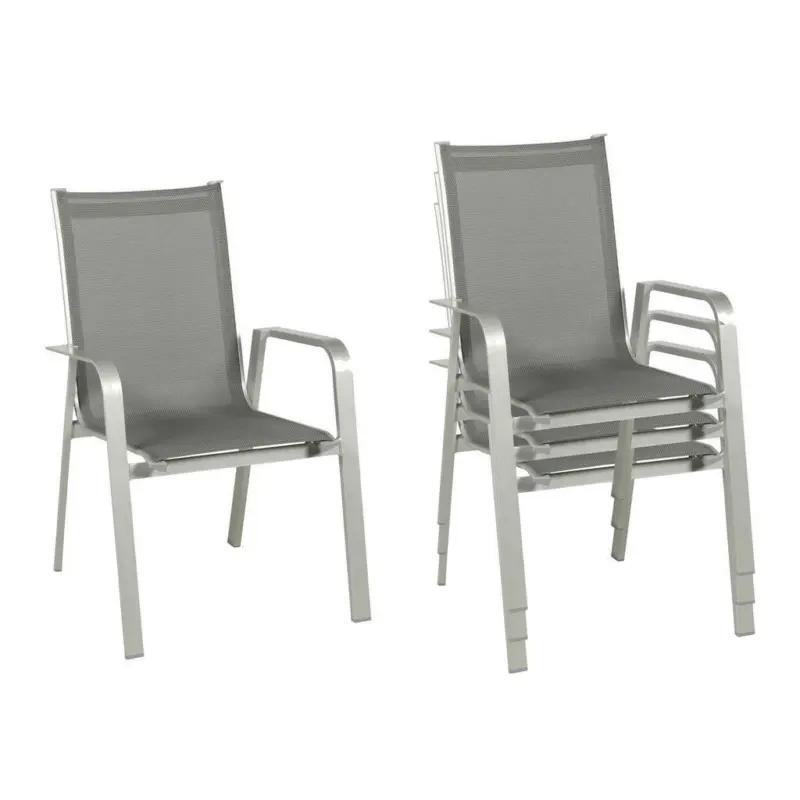 Stapelsessel in Metall, Textil Graphitfarben, Platinfarben