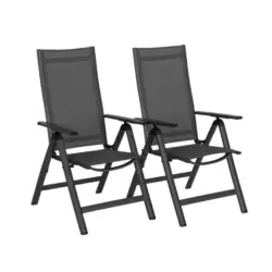 Gartenklappsessel in Metall, Textil Anthrazit, Schwarz