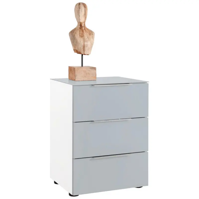 Nachtkästchen in Weiß, Hellgrau