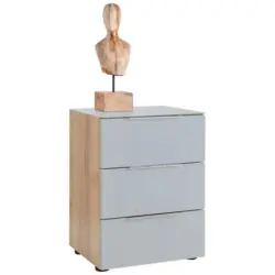 Nachtkästchen in Eichefarben, Hellgrau