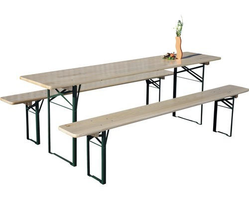 Bierzeltgarnitur Festzeltgarnitur Set 3-teilig Tisch 220 x 50 cm Bänke 220 x 25 cm Fichte natur grün