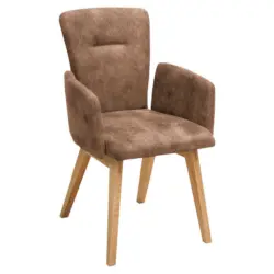 Armlehnstuhl in Holz, Textil Cognac