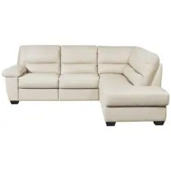 Ecksofa in Kombination Echtleder/Lederlook Weiß