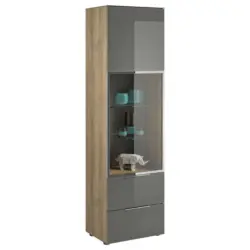 Vitrine in Anthrazit, Eichefarben