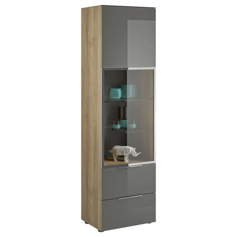 Vitrine in Anthrazit, Eichefarben