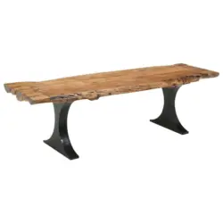 Sitzbank in Holz, Metall Schwarz, Akaziefarben