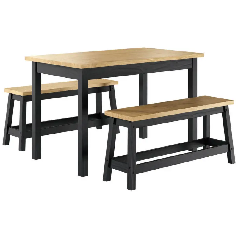 Tischgruppe in Holz Naturfarben, Schwarz
