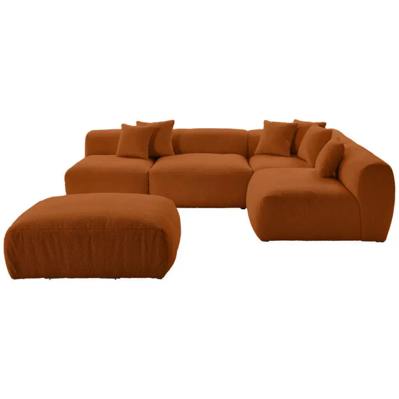Ecksofa inkl. Hocker in Flachgewebe, Teddystoff Rostfarben