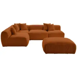 Ecksofa inkl. Hocker in Flachgewebe, Teddystoff Rostfarben