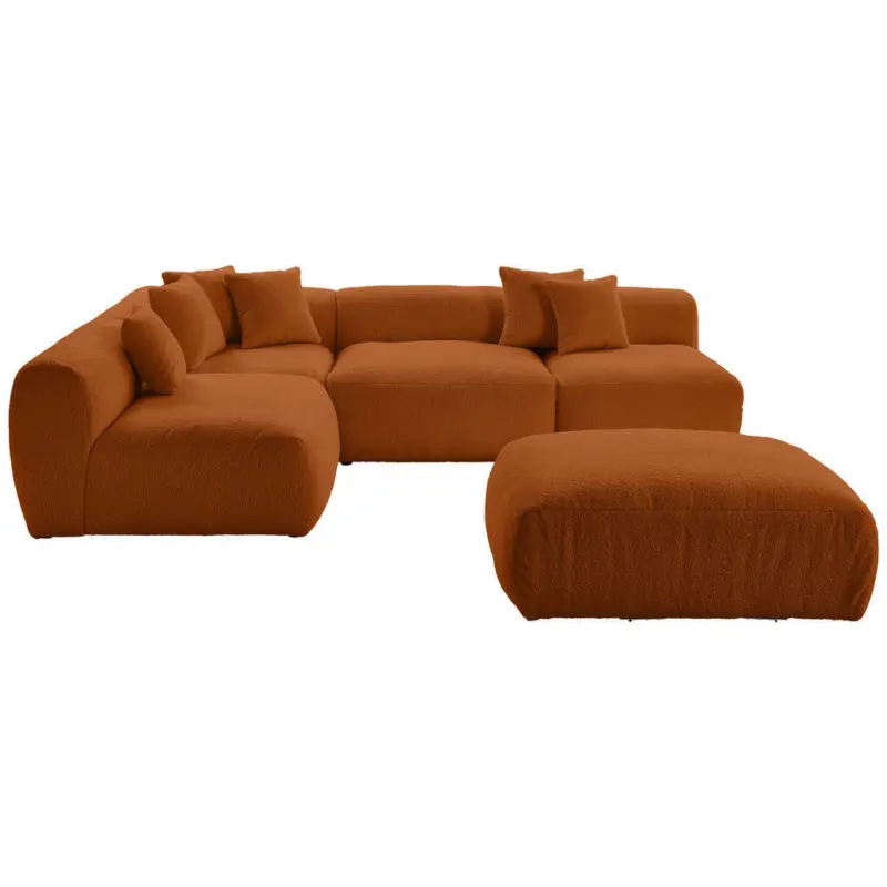 Ecksofa inkl. Hocker in Flachgewebe, Teddystoff Rostfarben