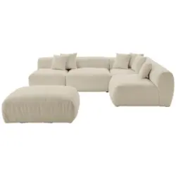 Ecksofa inkl. Hocker in Flachgewebe, Teddystoff Beige