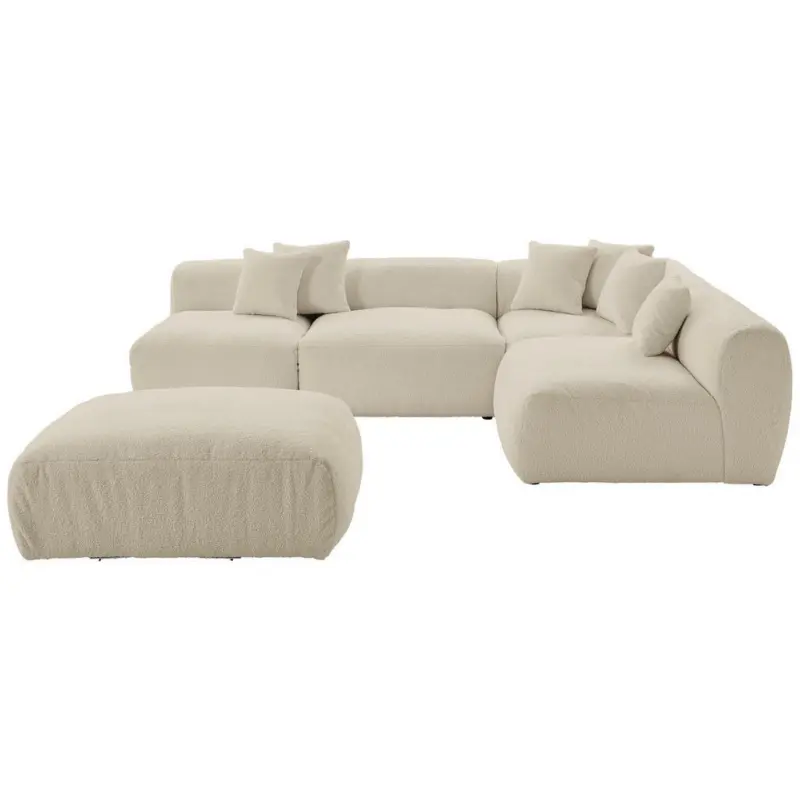 Ecksofa inkl. Hocker in Flachgewebe, Teddystoff Beige