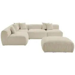 Ecksofa inkl. Hocker in Flachgewebe, Teddystoff Beige