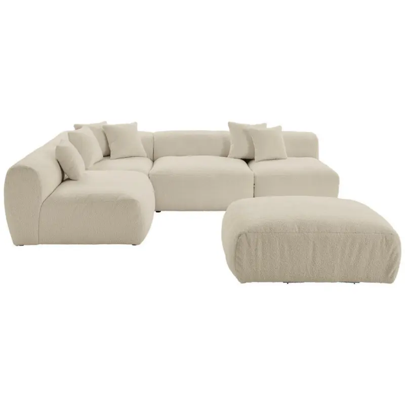 Ecksofa inkl. Hocker in Flachgewebe, Teddystoff Beige