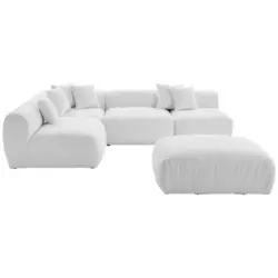 Ecksofa inkl. Hocker in Flachgewebe, Teddystoff Wei&szlig;