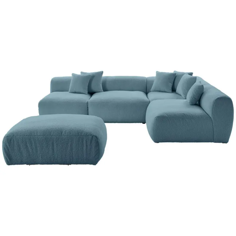 Ecksofa inkl. Hocker in Flachgewebe, Teddystoff Blau