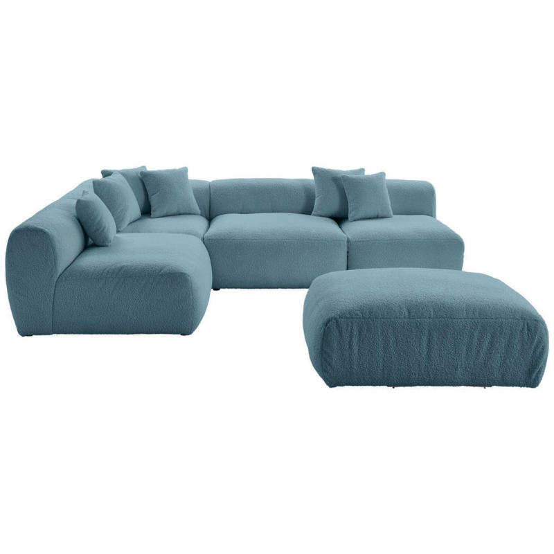 Ecksofa inkl. Hocker in Flachgewebe, Teddystoff Blau