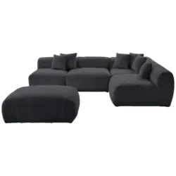 Ecksofa inkl. Hocker in Flachgewebe, Teddystoff Dunkelgrau