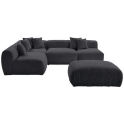 Ecksofa inkl. Hocker in Flachgewebe, Teddystoff Dunkelgrau