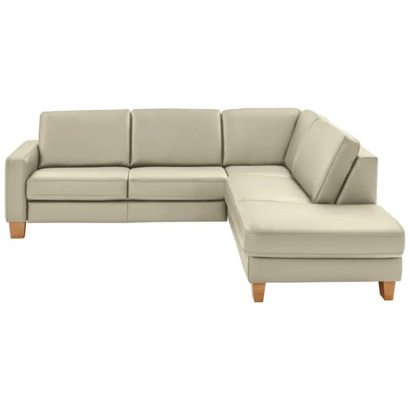 Ecksofa in Echtleder Creme, Naturfarben