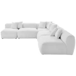 Ecksofa in Flachgewebe, Teddystoff Weiß