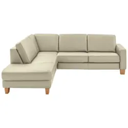 Ecksofa in Echtleder Creme, Naturfarben