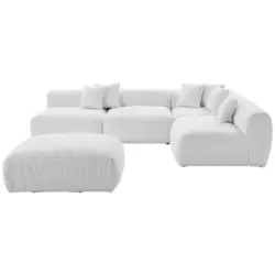 Ecksofa inkl. Hocker in Flachgewebe, Teddystoff Weiß